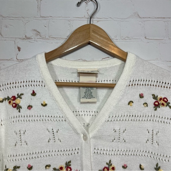 Vintage Northern Reflections Floral Cardigan Womens Large White Granny 3D - Picture 4 of 13